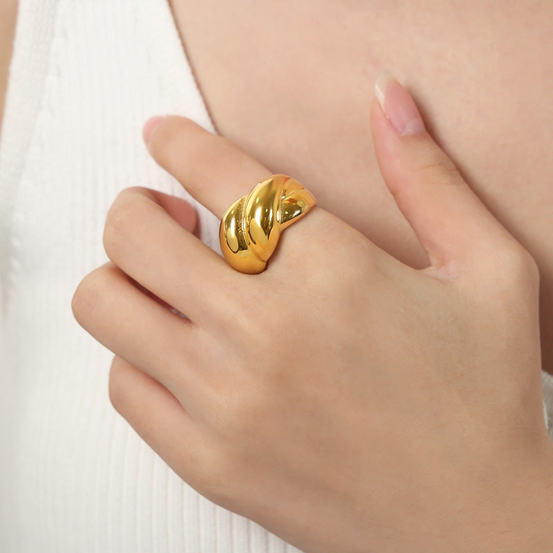 Golden Twist Texture Ring - High-End Titanium Steel Jewelry for Women