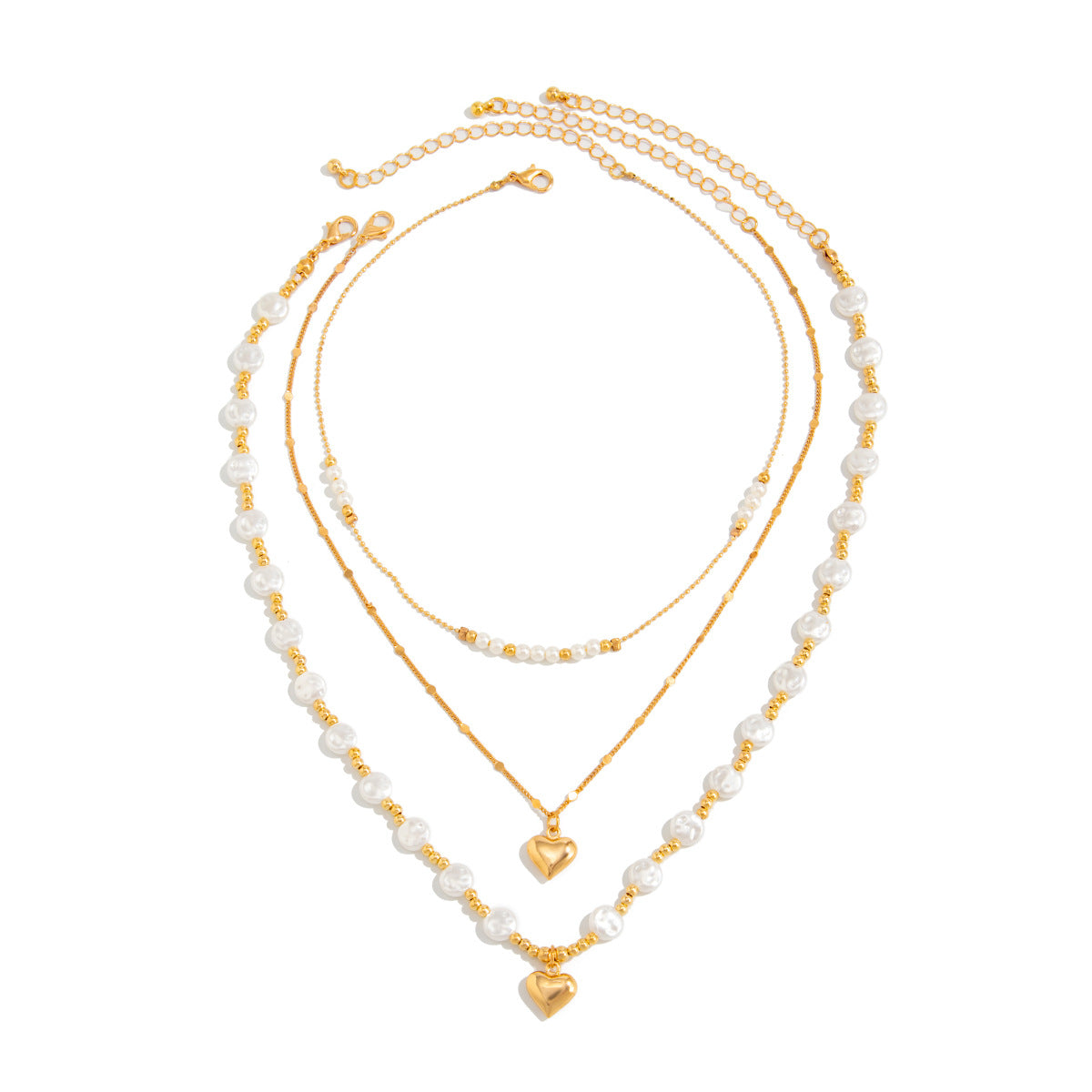 Pearl Heart Layered Necklace Set