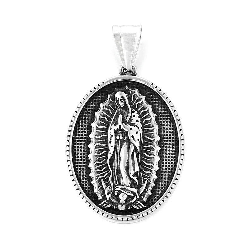 Punk Retro Maria Stainless Steel Men's Round Pendant - Planderful Everyday Genie Collection
