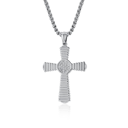 European and American Saint Benedict Exorcist Titanium Steel Cross Necklace for Men