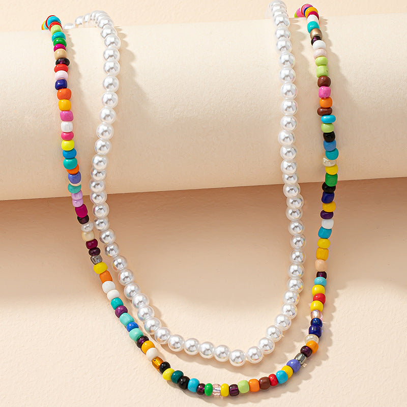 Vibrant Ethnic Pearl Necklace Set with European Flair