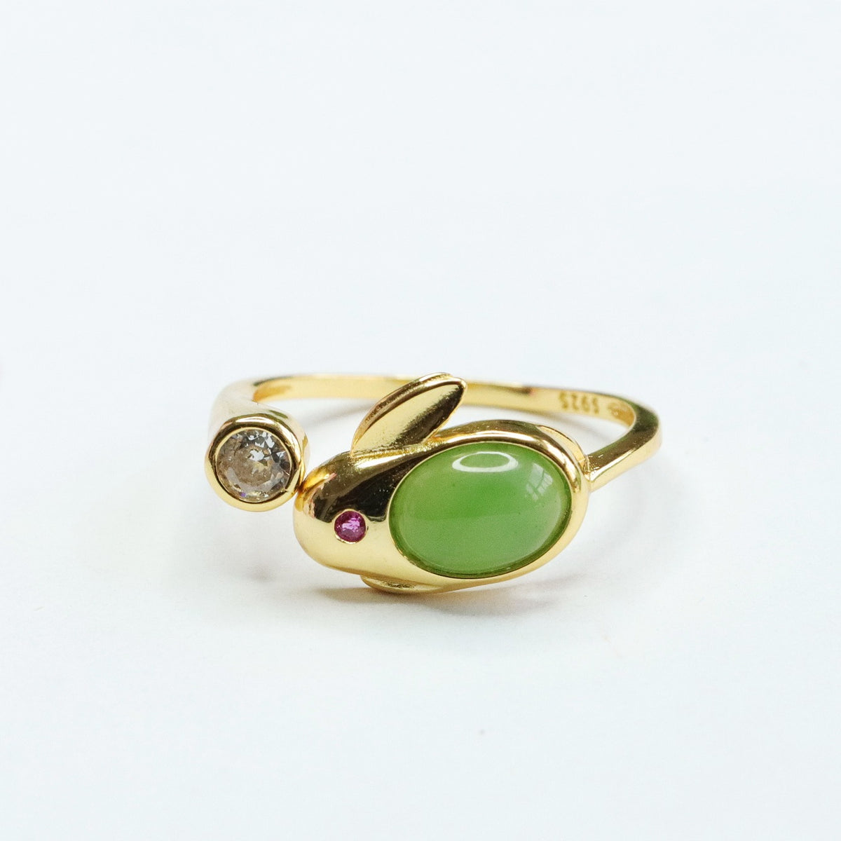 925 Sterling Silver Hetian Jasper Rabbit Ring