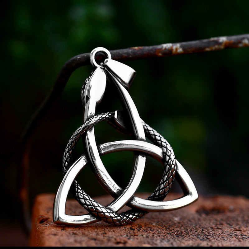 Retro Viking Celtic Knot Pendant in Titanium Steel with Personalized Zodiac Snake Design for Men