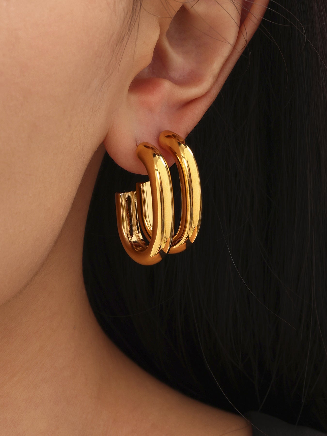 Planderful Ladies Genie Double Layer C Shaped Earrings 18K