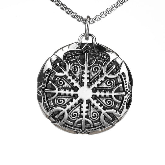Nordic Retro Men's Pendant Stainless Steel Compass Rune Necklace