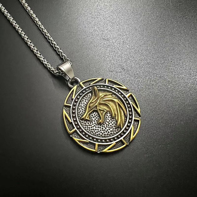 Viking Wolf Head Necklace Premium Titanium Steel Gold Plated Pendant Planderful Unisex Viking Jewelry