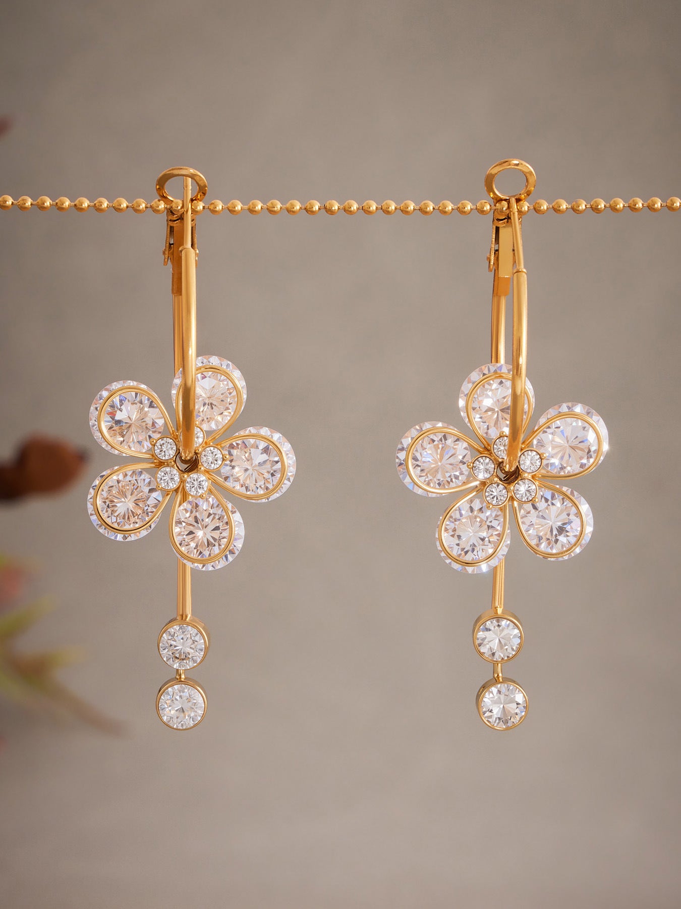 Planderful Zircon Fringed Earrings Gold Plated Glam Women