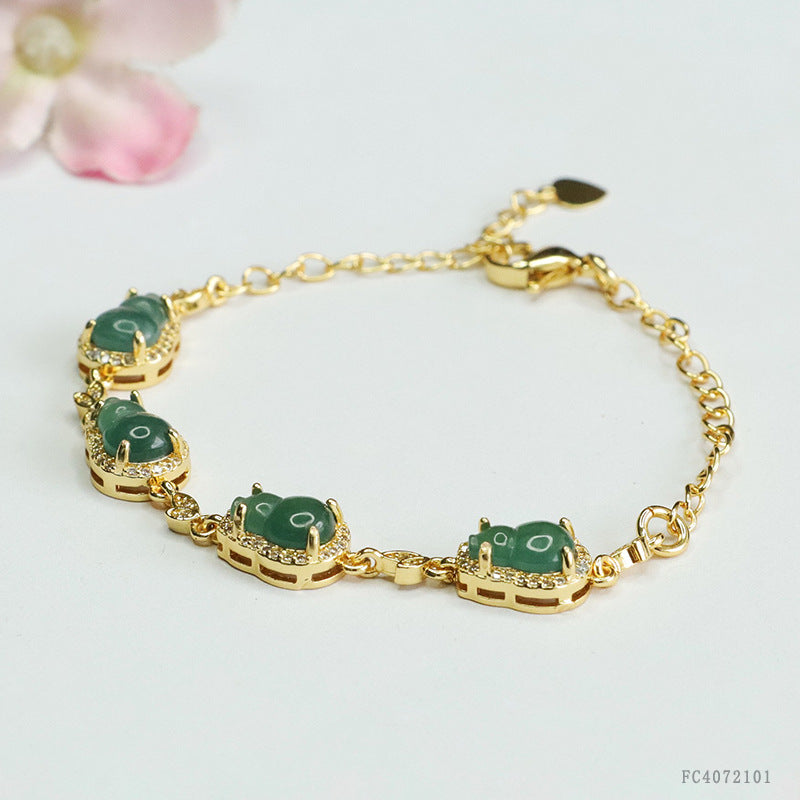 Blue Water Jadeite Gourd 9*6 mm Bracelet