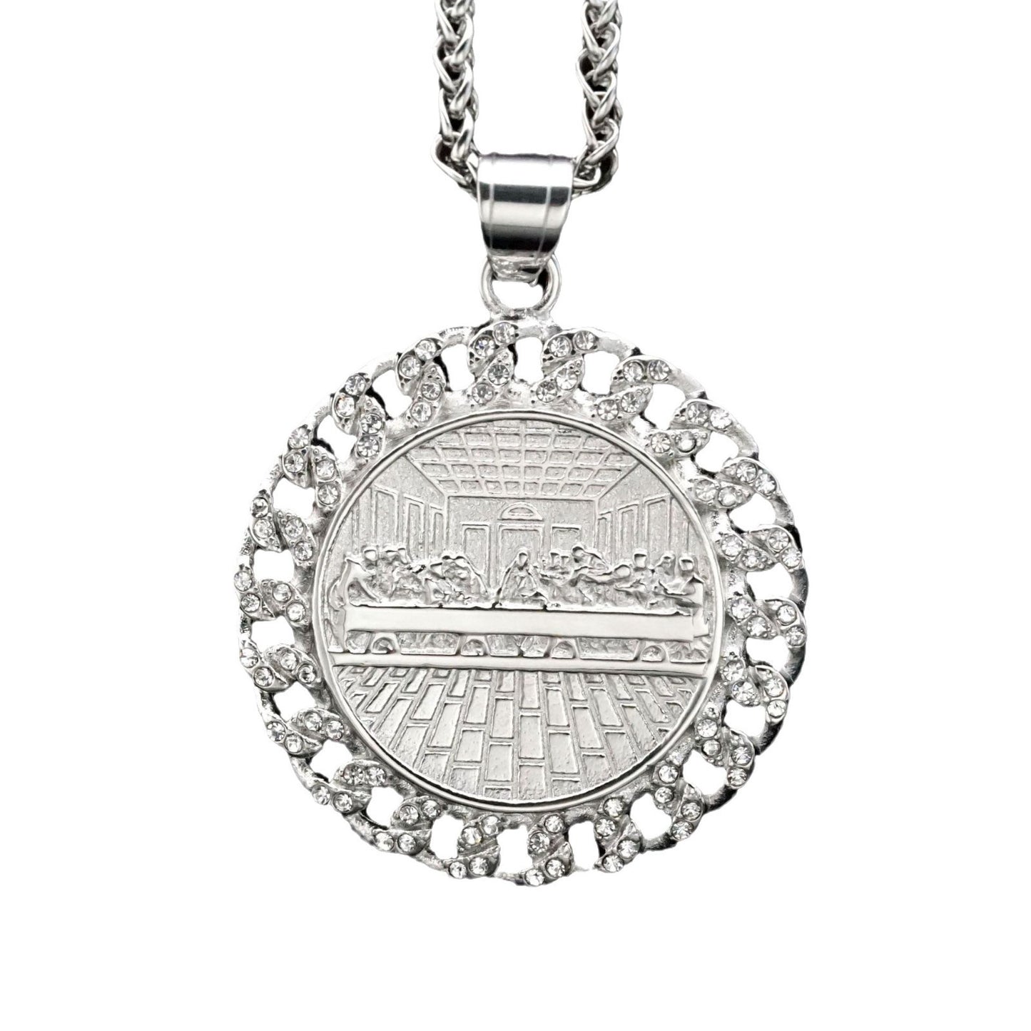 Planderful Last Supper Pendant Necklace Stainless Steel Gold Plated Zircon for Unisex Timeless Iconic Protection