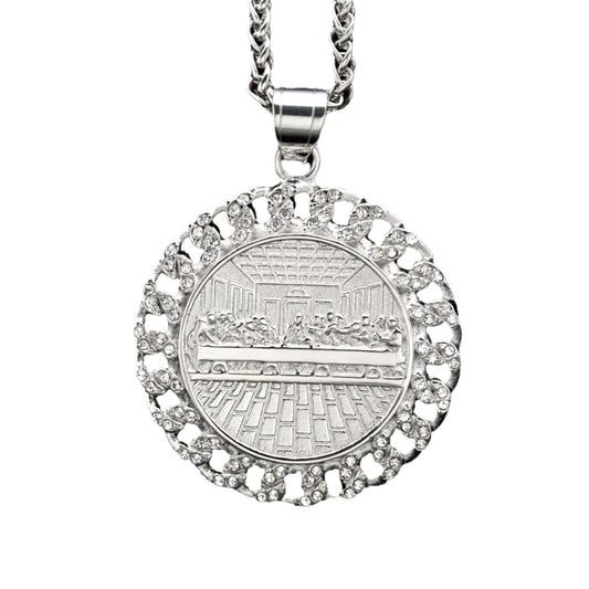 Planderful Last Supper Pendant Necklace Stainless Steel Gold Plated Zircon for Unisex Timeless Iconic Protection