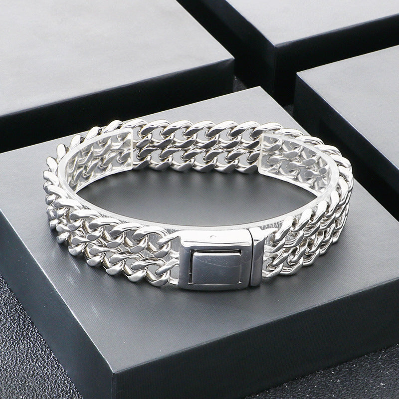 Bracelet – Stainless Steel Double-Layer Four-Sided Grinding Cuban Chain Men's