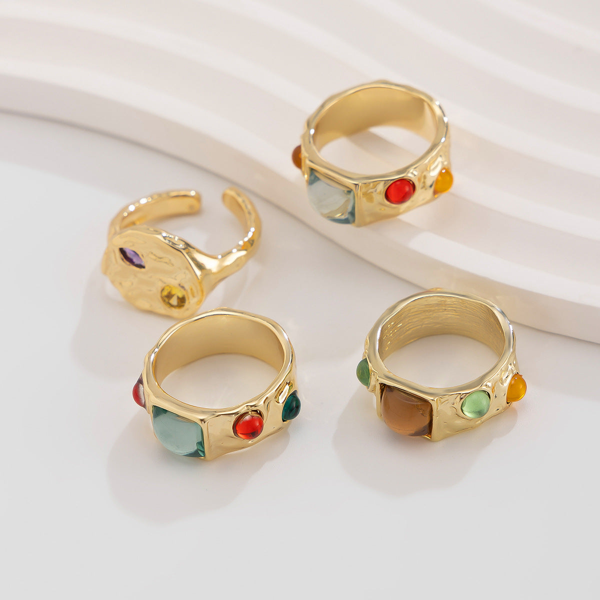 Planderful Collection Vienna Verve Zircon Gem Ring Set Geometric Lava Inlaid Statement Jewelry For Women