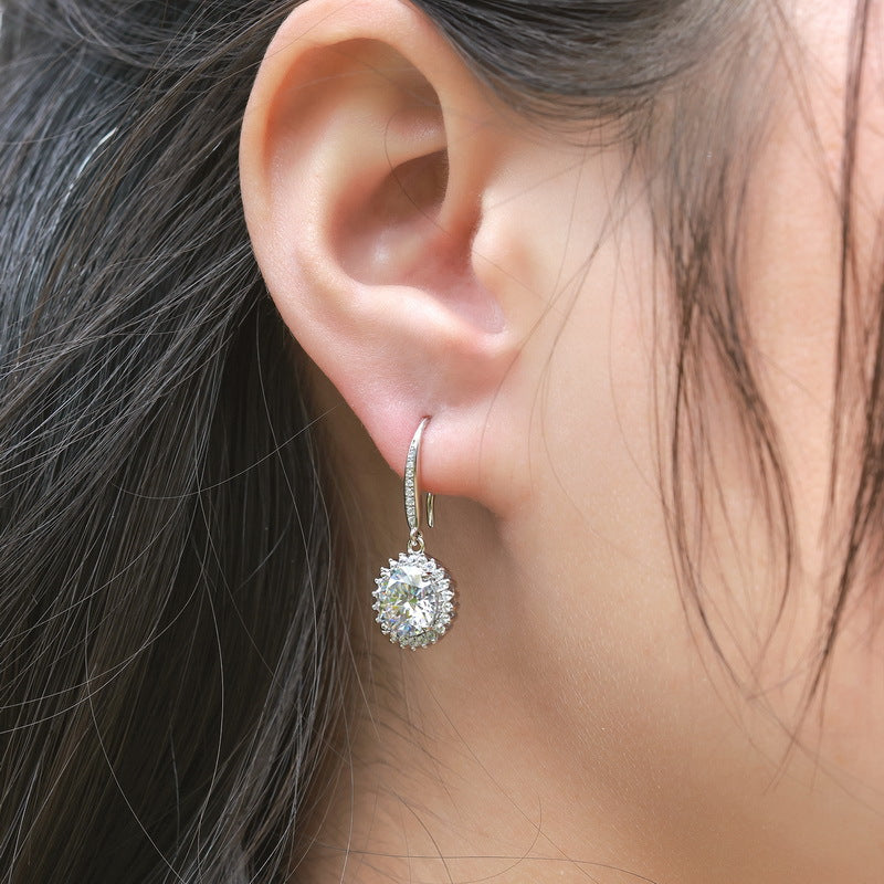 S925 Sterling Silver Moissanite Round Pavé Drop Earrings