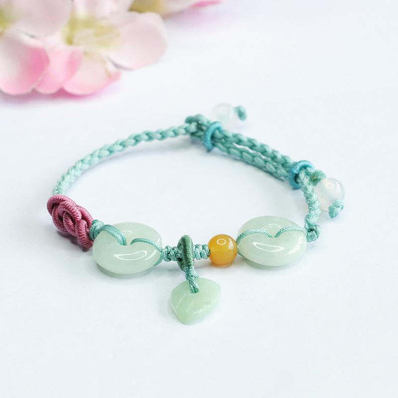Jadeite Leaf & Peace Buckle Cord Bracelet