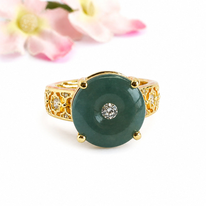 Blue-Water Jadeite Peace Buckle Ring