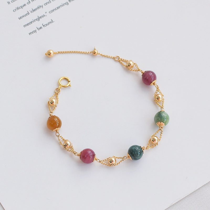 Korean Style Natural Tourmaline Bracelet with Sterling Silver Needle