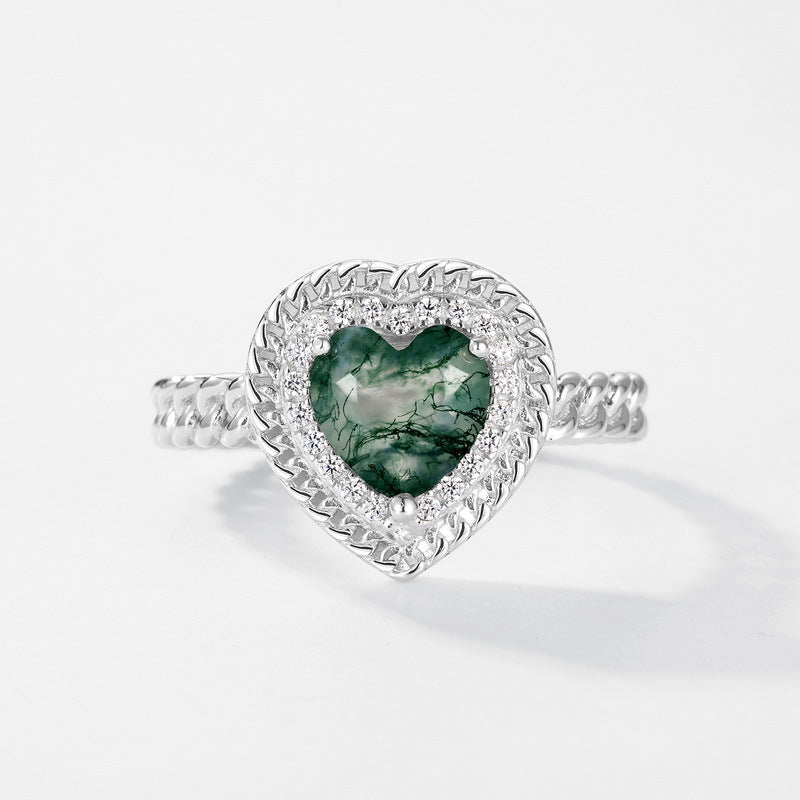 S925 Sterling Silver Moss Agate Stacking Ring
