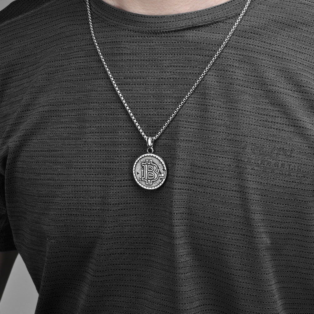 Planderful Bitcoin Pendant Necklace Titanium Steel Gold Plated For Crypto Fans And Hip Hop Fashion