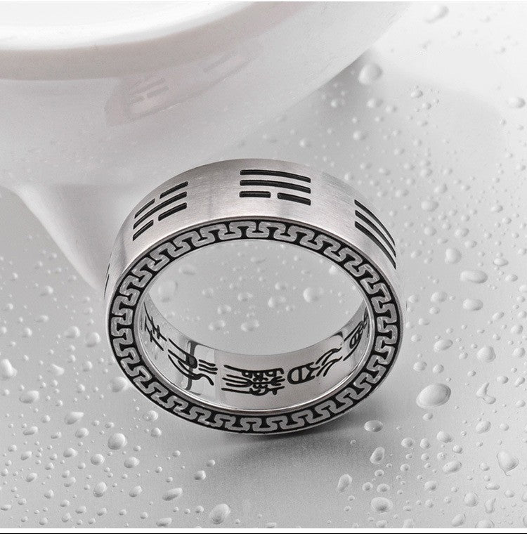 Steel Ring Vintage Yin Yang Taoist Mantra Nine Character Hand Jewelry Planderful Everyday Genie