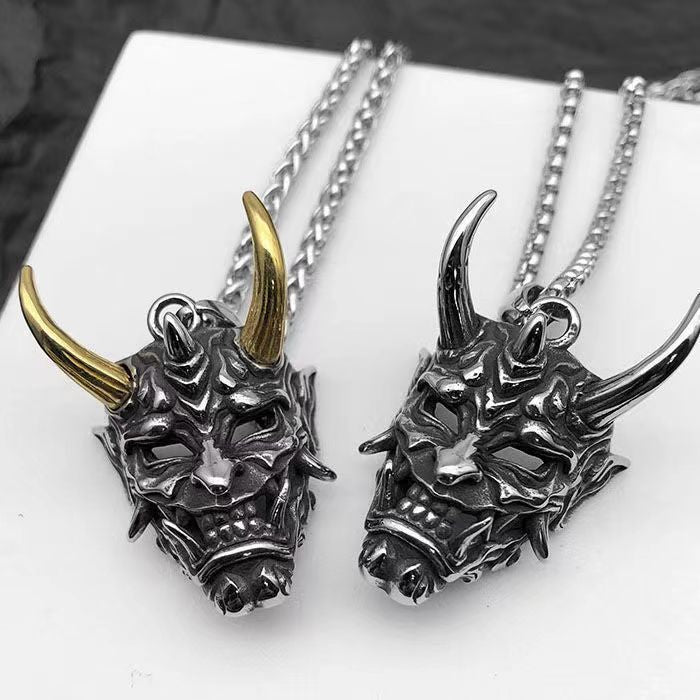 Longhorn Prajna Mask Titanium Steel Pendant Necklace