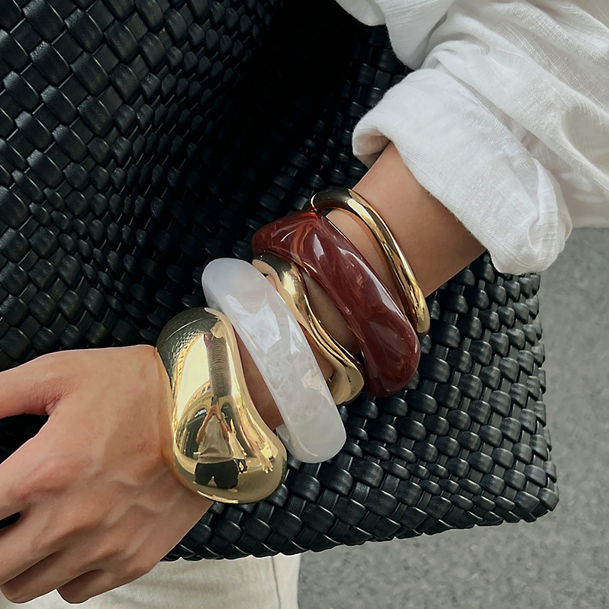 Maillard Style Retro Corrugated Open Bracelet Stacking Color Smudge Bracelet