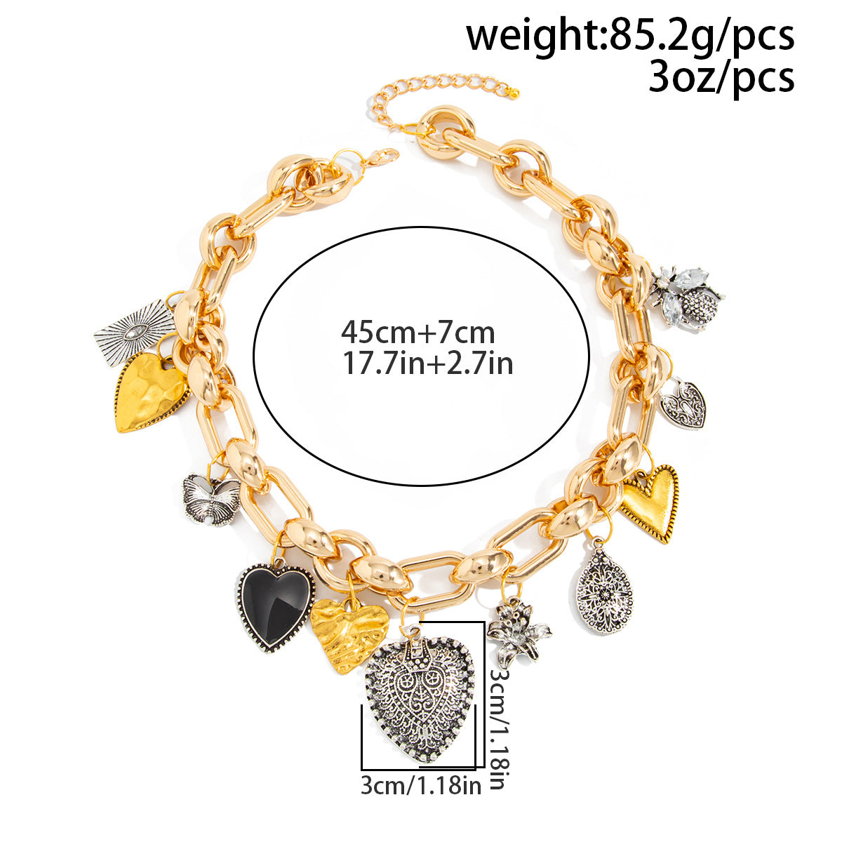 Mixed-Color Flower, Heart & Butterfly Necklace