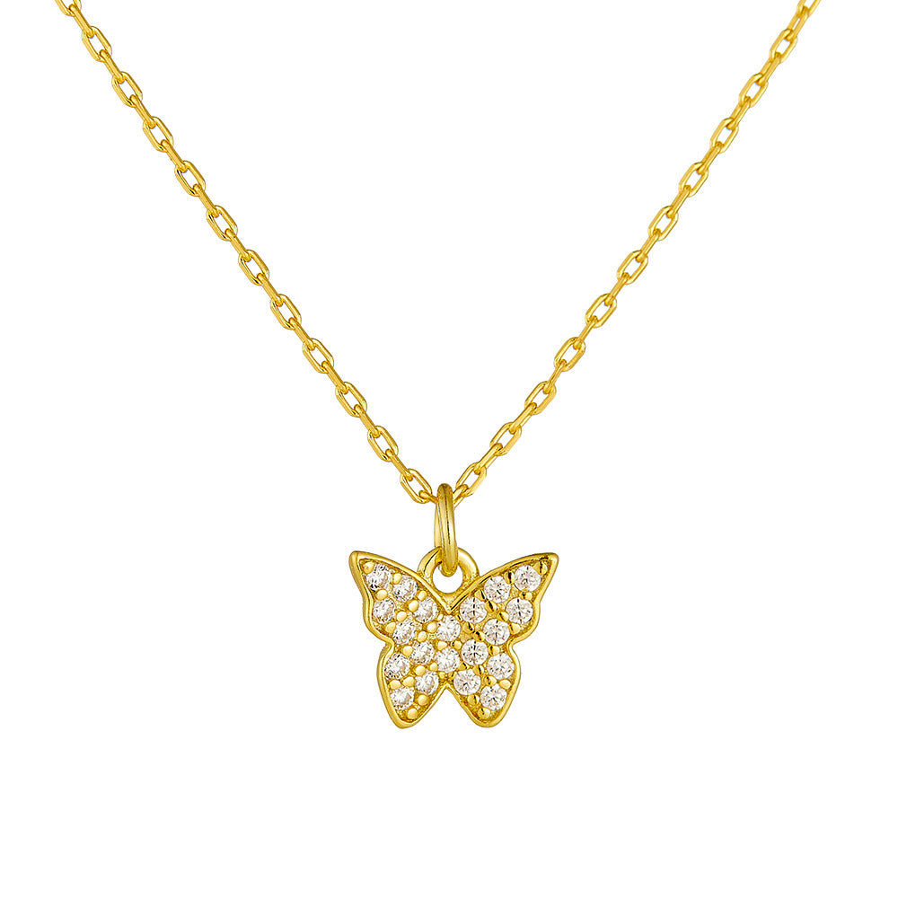 925 Sterling Silver Butterfly Necklace with Zircon for Women