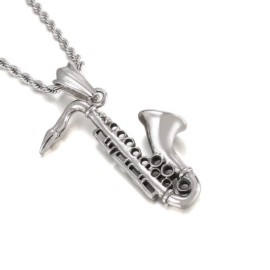 Stylish Saxophone Musician Pendant for Men - Titanium Steel and Stainless Steel Flute Accessory