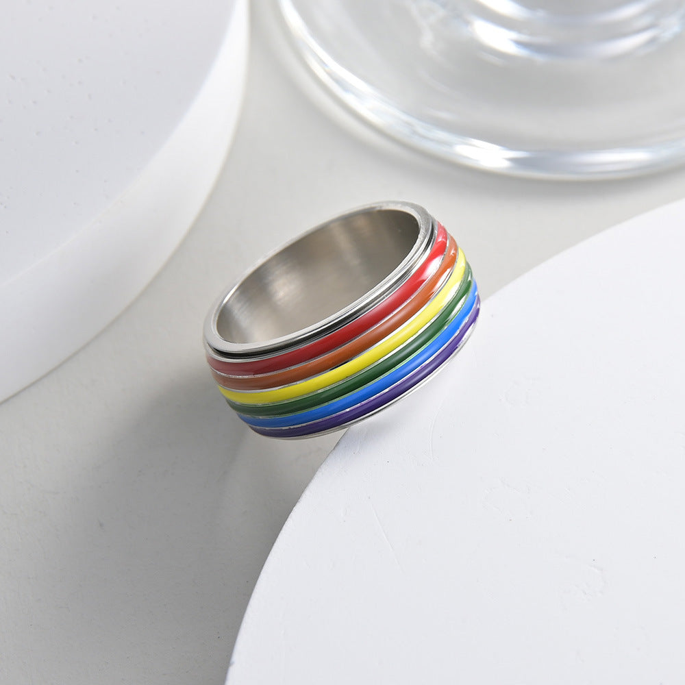 Planderful Rainbow Rotatable Ring Unisex Stainless Steel For Men And Women Size 6 To 13 Trendy Gift