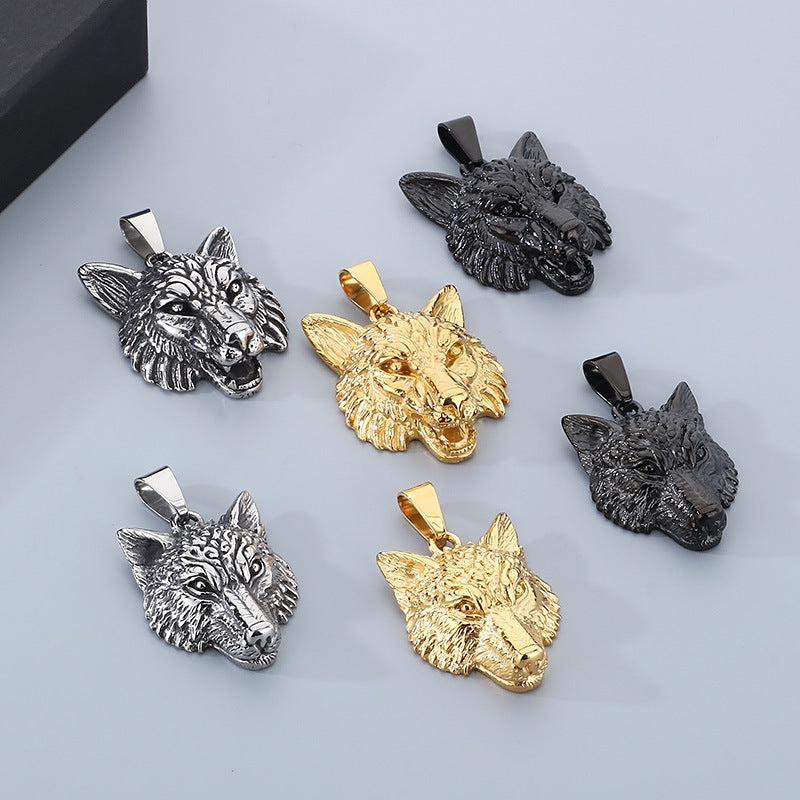 Animal, Punk Retro Viking Direwolf Head Stainless Steel Pendant For Men Necklace