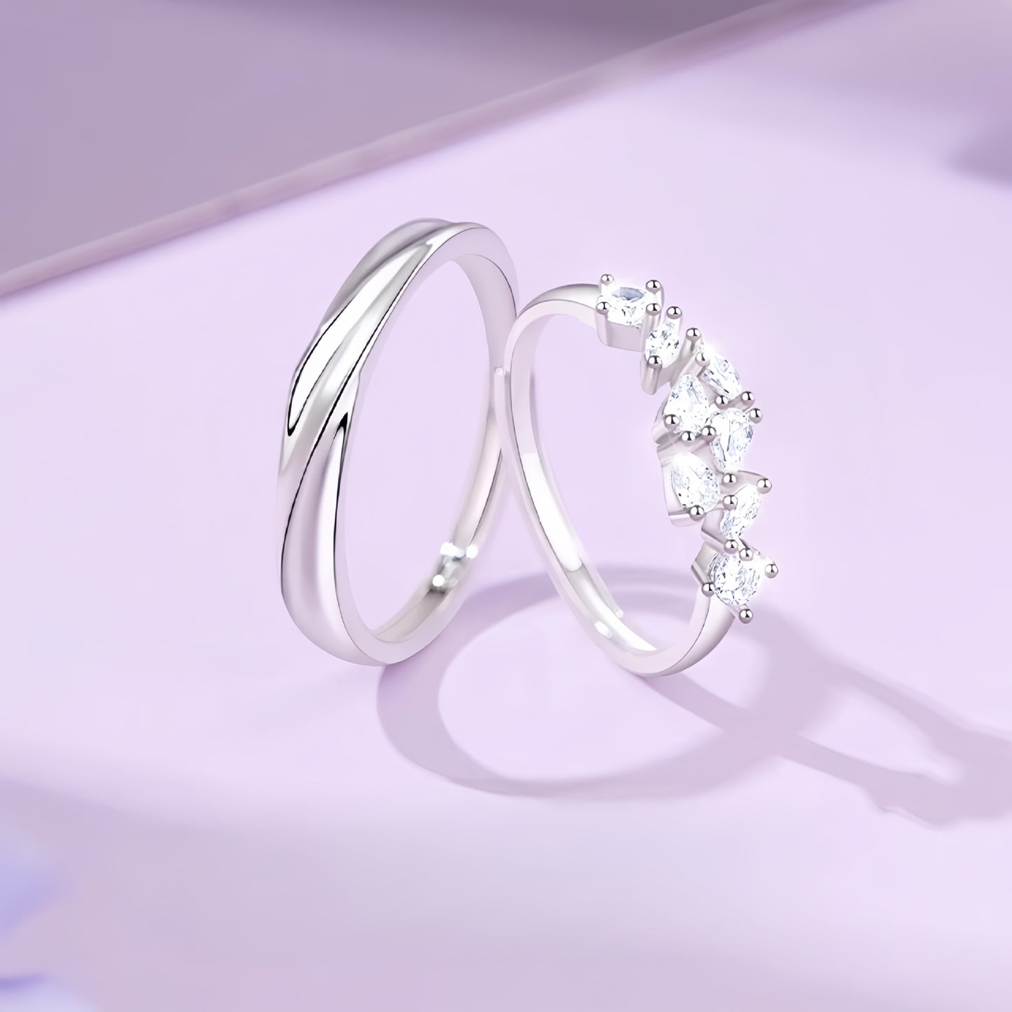 Planderful Wisteria Flower Couple Ring S925 Sterling Silver Elegant Adjustable For Couples Gift