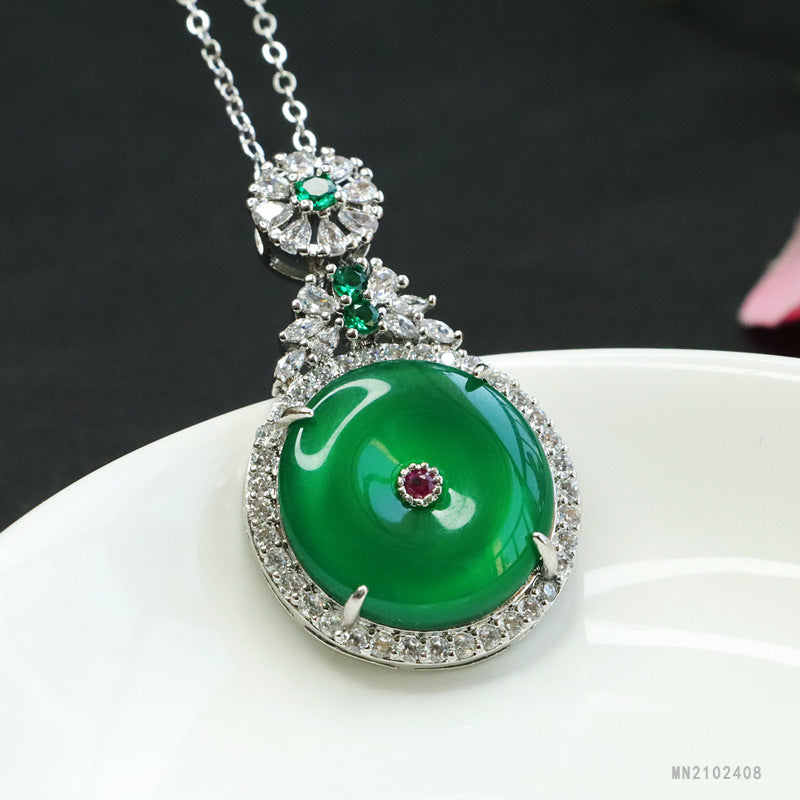 Green Chalcedony Peace Buckle Pendant — No Chain