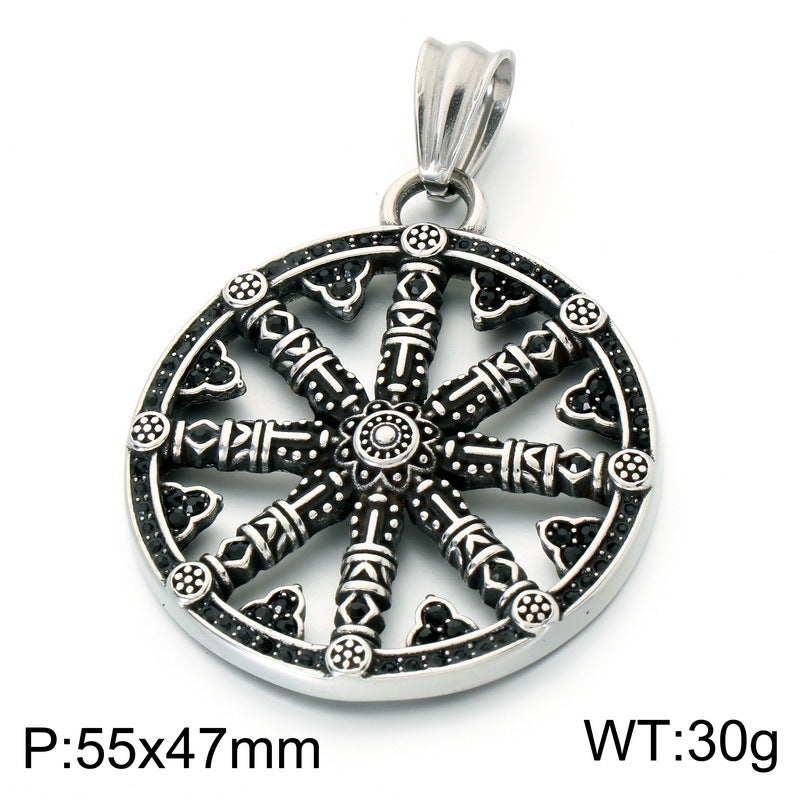 Vintage Viking Celtic Knot Luhn Rune Cross Pendant Slavic Sun Pattern Stainless Steel Necklace