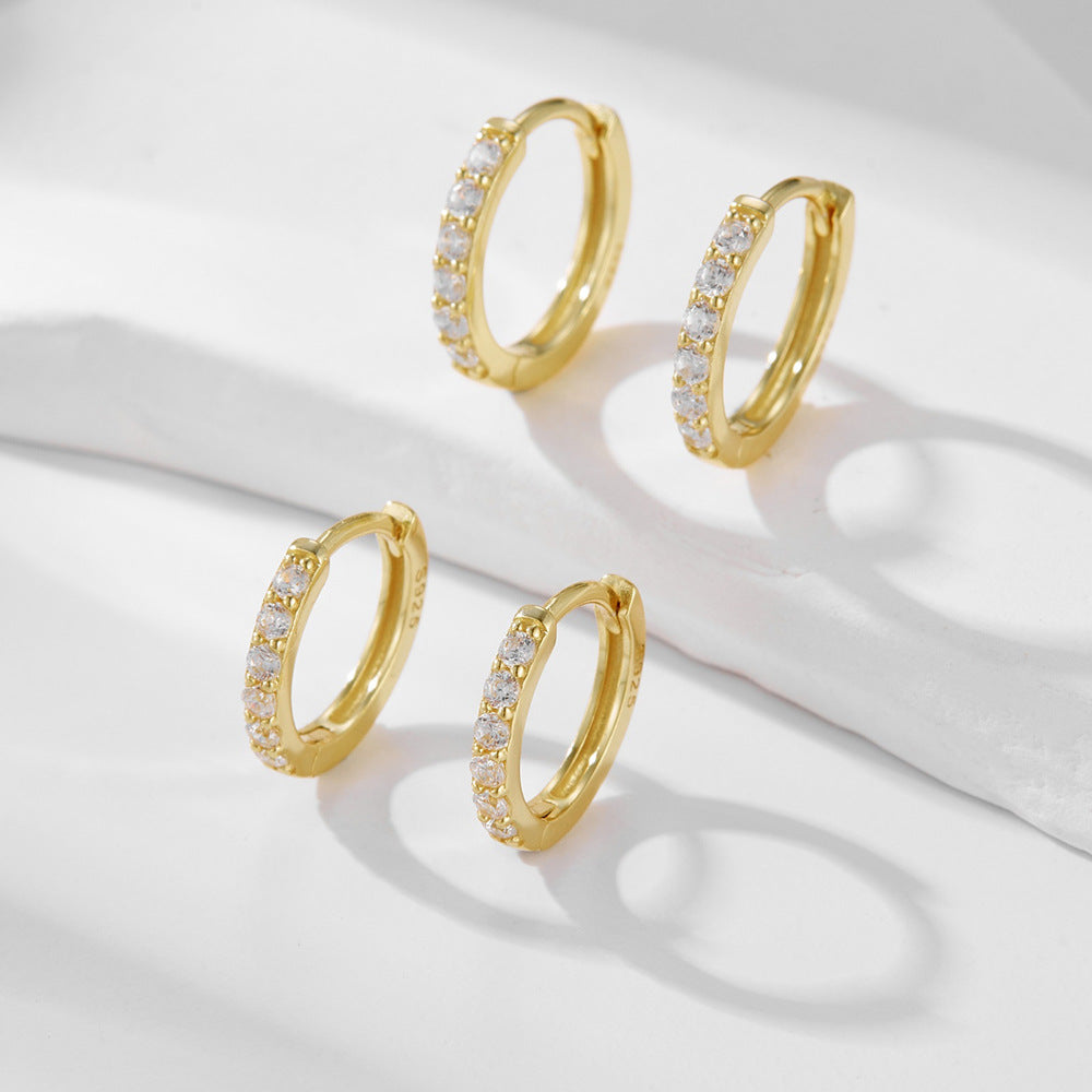 S925 Sterling Silver Ear Buckle Inlaid With Zircon Basic Round Ear Ring Earrings,