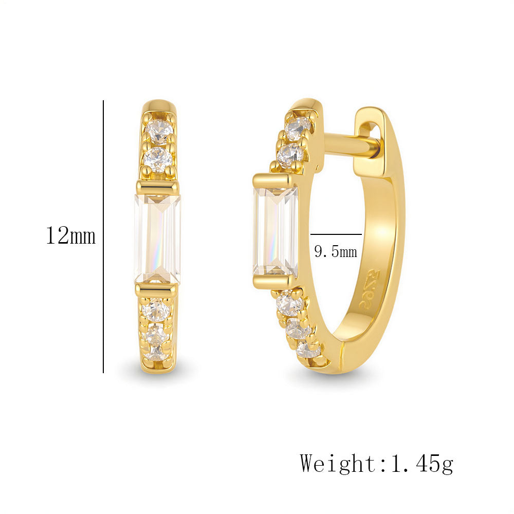 S925 Sterling Silver Zircon Earrings And Versatile Square Zircon Earrings, Ear Buckles, Ear