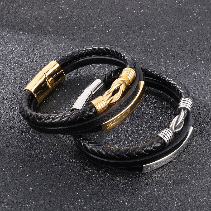 Planderful Magnetic Stainless Rope Leather Bracelet For Men