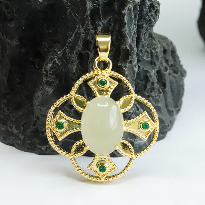 Hollow Out Oval Hetian Jade Pendant