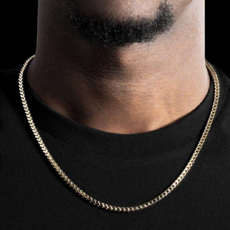 Planderful Jewelry Stainless Steel Mens Necklace 3mm Front Back Grind Hip Hop 18K Gold Plated