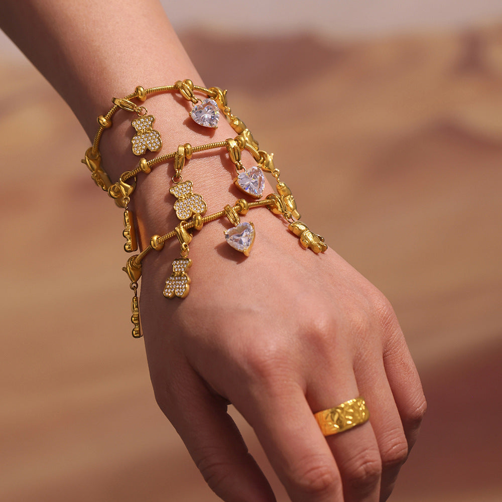 Planderful Women Zircon Bracelet Stainless Steel 18K Gold