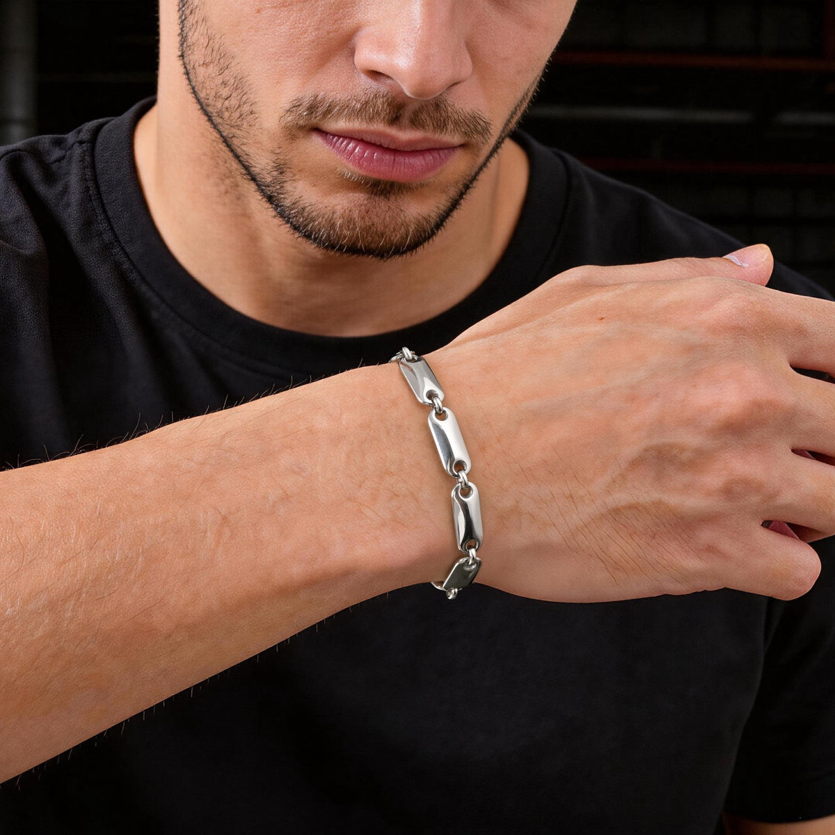 Trendy Hip Hop Oval Stainless Steel Bracelet for Men