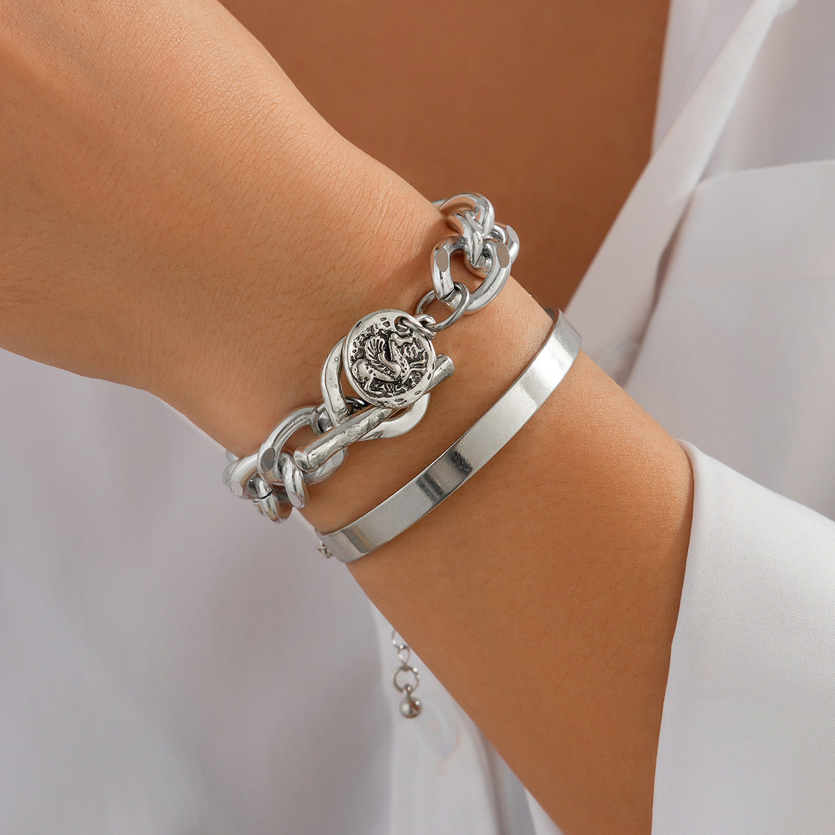Planderful Vienna Verve Hollow Double Ring Bracelet Spring Opening Irregular Bead Stack For Women Statement Jewelry