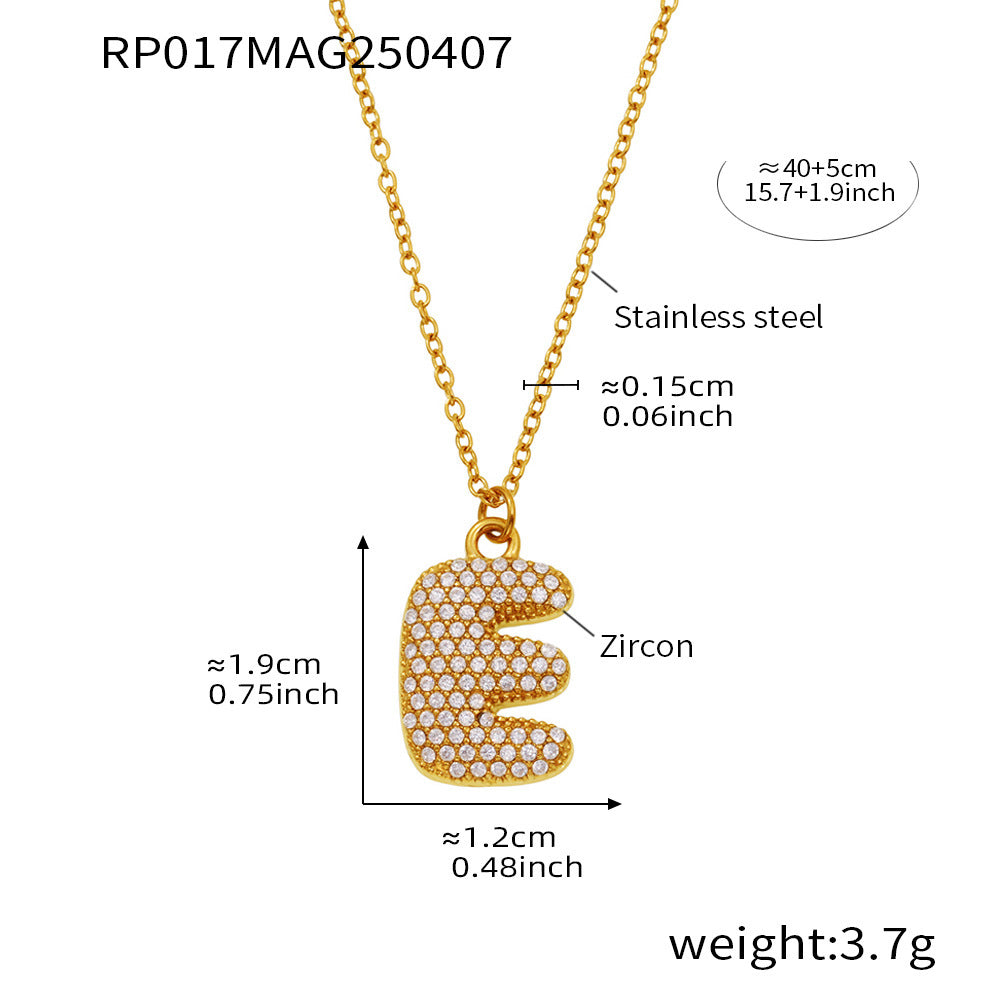 Planderful 26 Letter Zircon Necklace Gold Plated Hip Hop