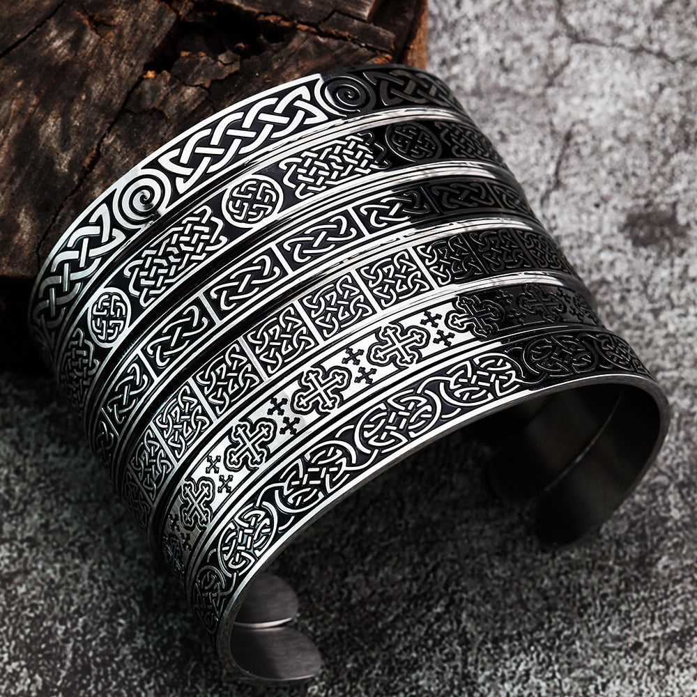 Planderful Viking Stainless Steel Celtic Knot Bracelet For Men C Shape Polished Epoxy Finish