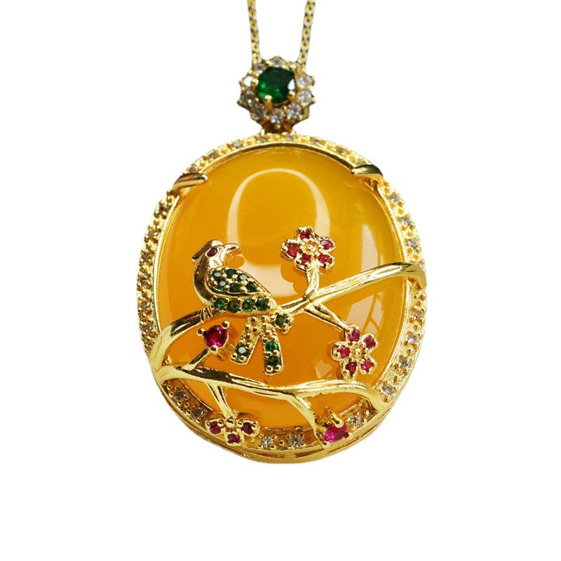 Golden Magpie Oval Chalcedony Necklace with Zircon Accent