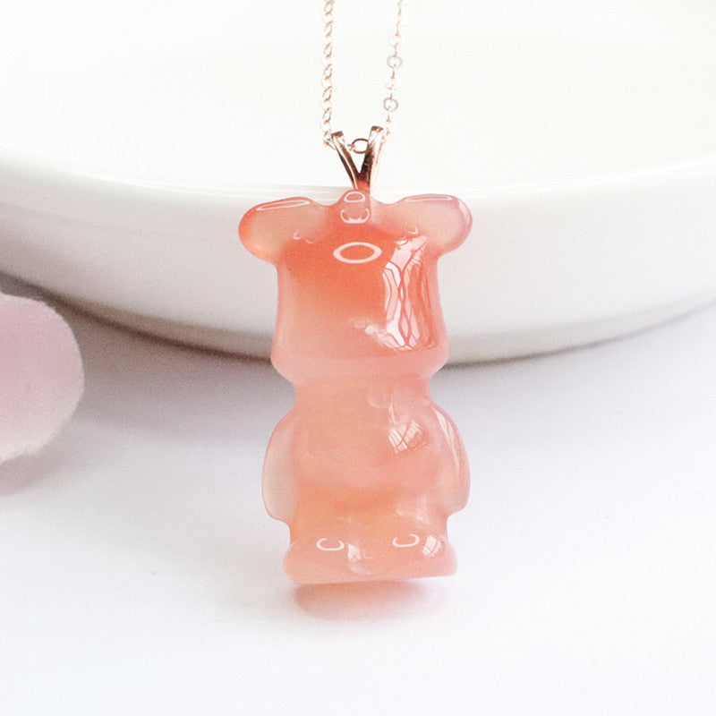 Yanyuan Agate Bear 925 Silver Pendant — No Chain