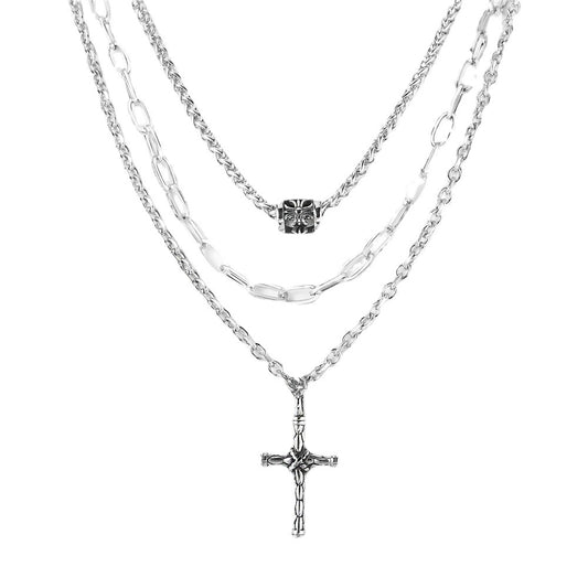 Planderful Punk Cross Necklace For Unisex Multi Layer Retro Rock Steel Pendant Bold Statement