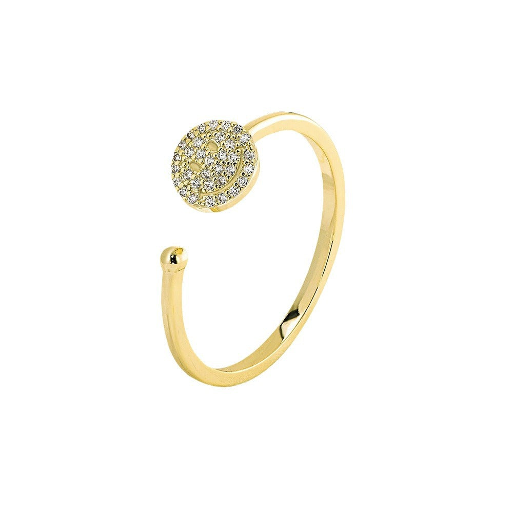 Europe And The United States For Micro-Inlaid Zircon Smiley Face Opening Sterling Silver Ring