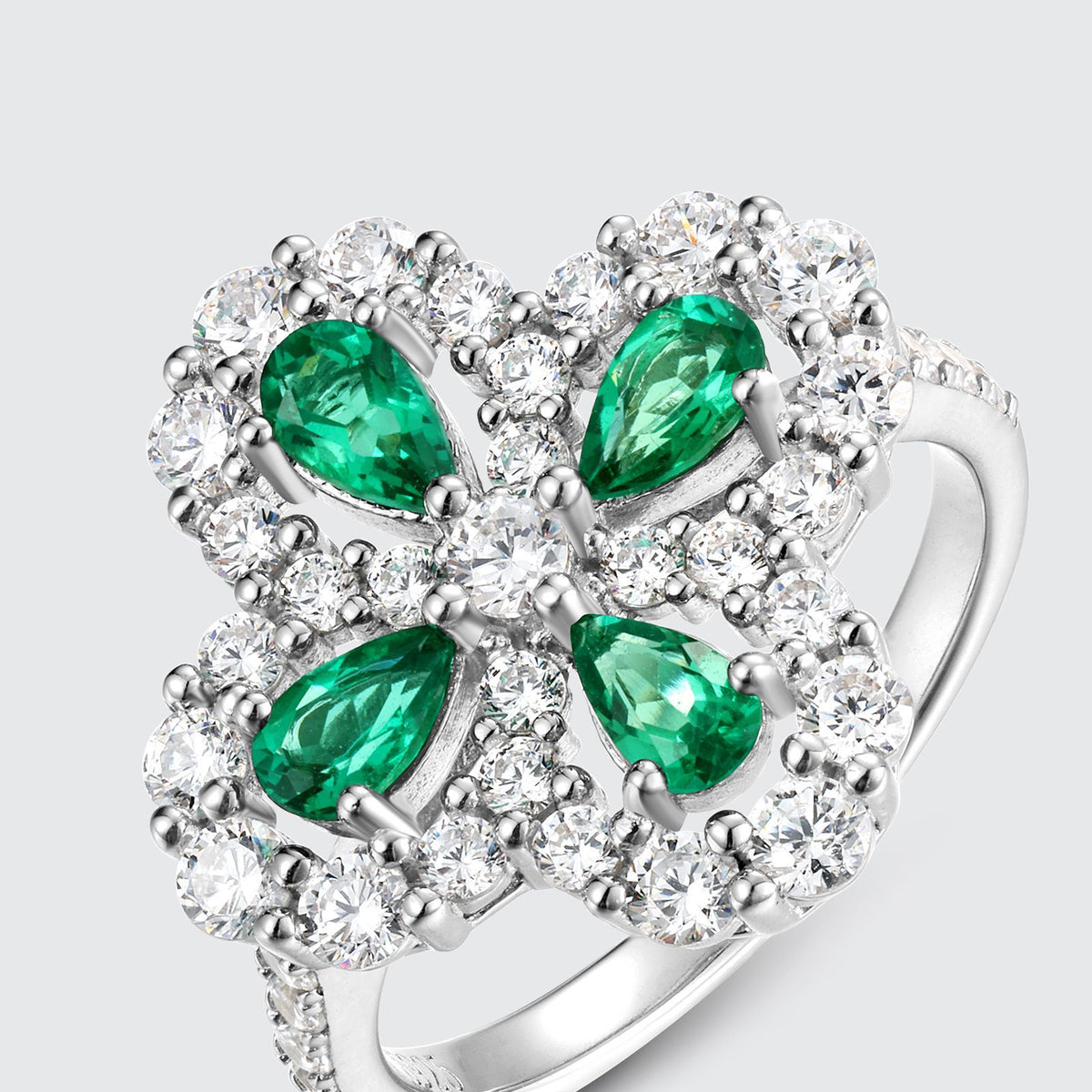 Planderful Snowflake Lab-Grown Emerald Sterling Silver Ring