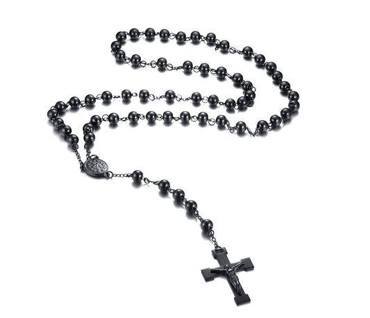 Cross-Border Wholesale Stainless Steel Cross Rosary Necklace