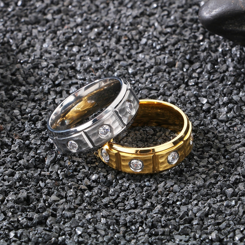 Planderful Mens Titanium Steel Ring Zircon 8mm Hip Hop